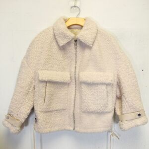 White Shearling‎ Womens Jacket Medium Teddy Boucle Fleece Puffy PEACEBIRD JAPAN